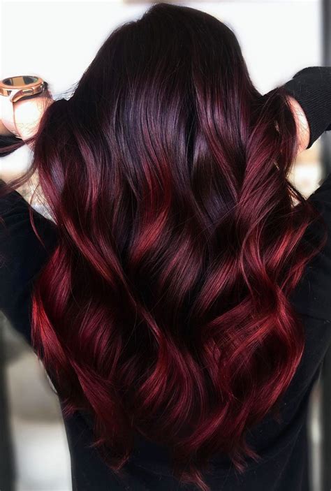 black hair bright red balayage|dark hair with red balayage.